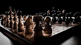brown wooden chess board game set, chess, closeup HD wallpaper