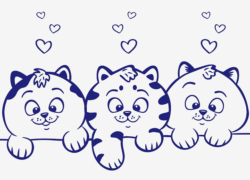 three blue kittens illustration HD wallpaper