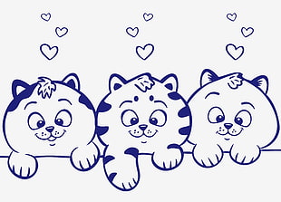 three blue kittens illustration