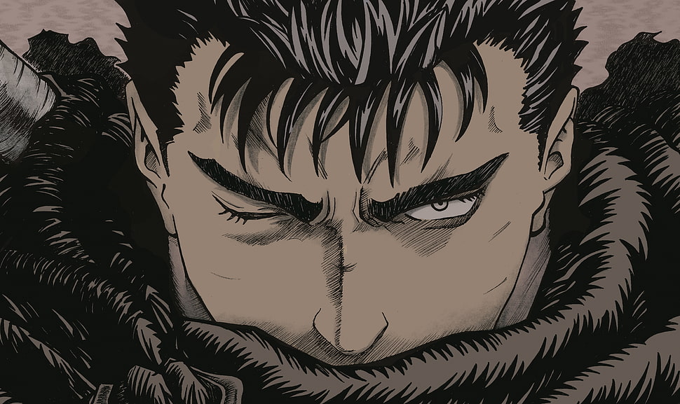 black-haired male anime character illustration, Berserk, Black Swordsman, Kentaro Miura, Guts HD wallpaper