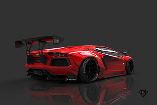 red and black sports coupe, Lamborghini, Lamborghini Aventador, LB Performance, car