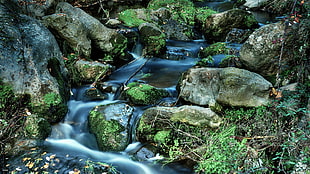 cascade of river with rocks HD wallpaper