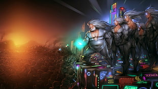 white haired male superheroes wallpaper, fantasy art, lights, consoles, peasants