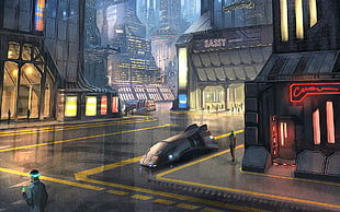 city game wallpaper, science fiction, futuristic city, artwork, digital art