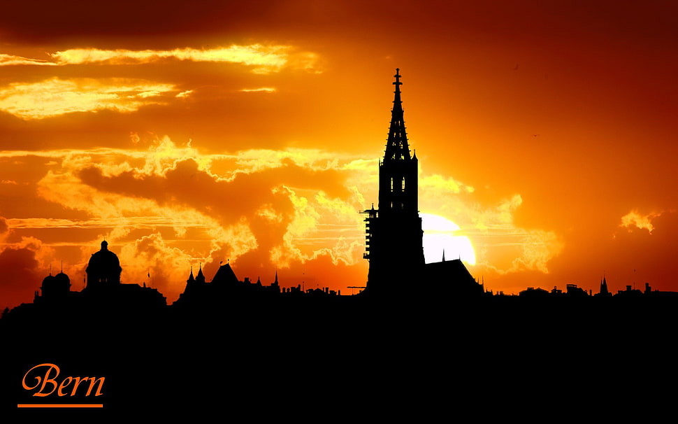 black castle, Bern, skyline, city, sunset HD wallpaper