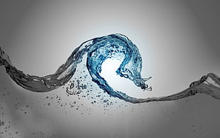 blue and gray water illustration, waves, water, selective coloring, liquid