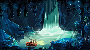 three men on boat illustration, illustration, fantasy art, looking into the distance