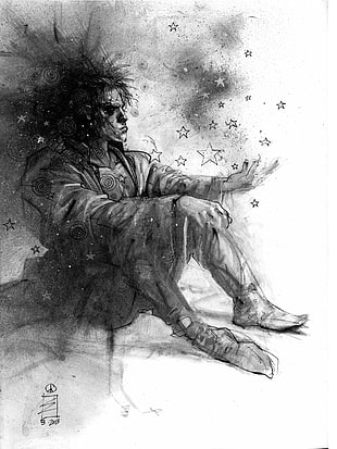 man surrounded by stars sketch, Sandman, Neil Gaiman, Morpheus, Dream (character)