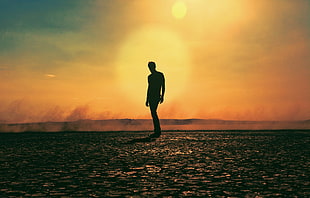 silhouette of man standing, men, landscape, people, sky