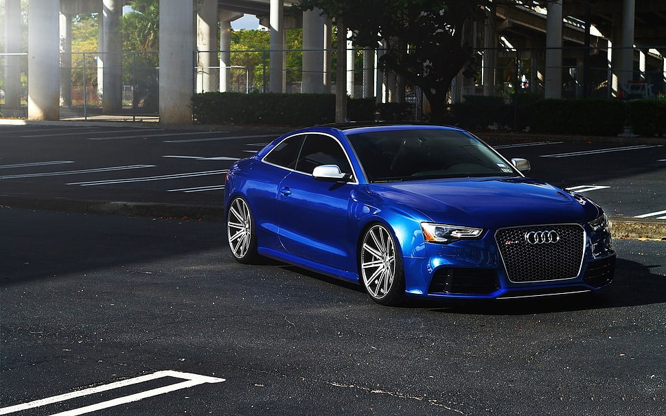 blue Audi coupe, Audi, blue, Audi RS5, rims HD wallpaper