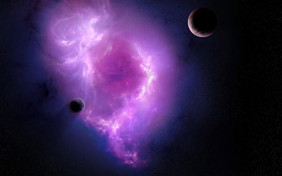 two brown and blue planets HD wallpaper, render, space, galaxy, Moon HD wallpaper