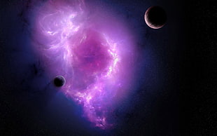 two brown and blue planets HD wallpaper, render, space, galaxy, Moon