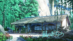 white and blue wooden house illustration, Nagi no Asukara, house, water, fantasy art