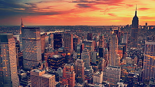 cityscape, New York City, sunset