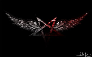 red and gray wing artwork, pentagram, wings, black