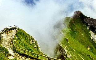 aerial photography of foggy mountain HD wallpaper