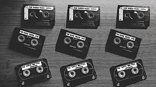black cassette tape lot, cassette, tape, monochrome