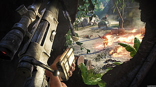 FPS game screenshot, Far Cry, snipers, fire, Far Cry 3