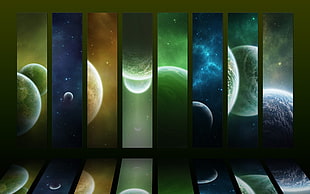 assorted multicolored planets panel paintings HD wallpaper
