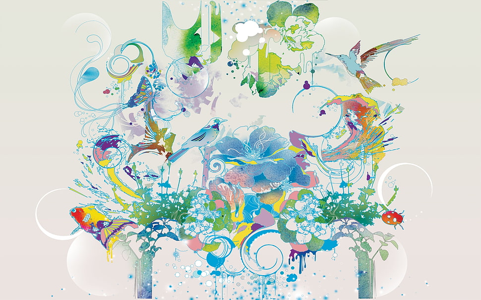 green, blue, and yellow illustration HD wallpaper