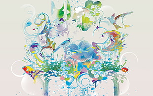 green, blue, and yellow illustration