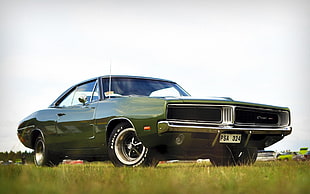 green coupe, car, Dodge Charger, vehicle