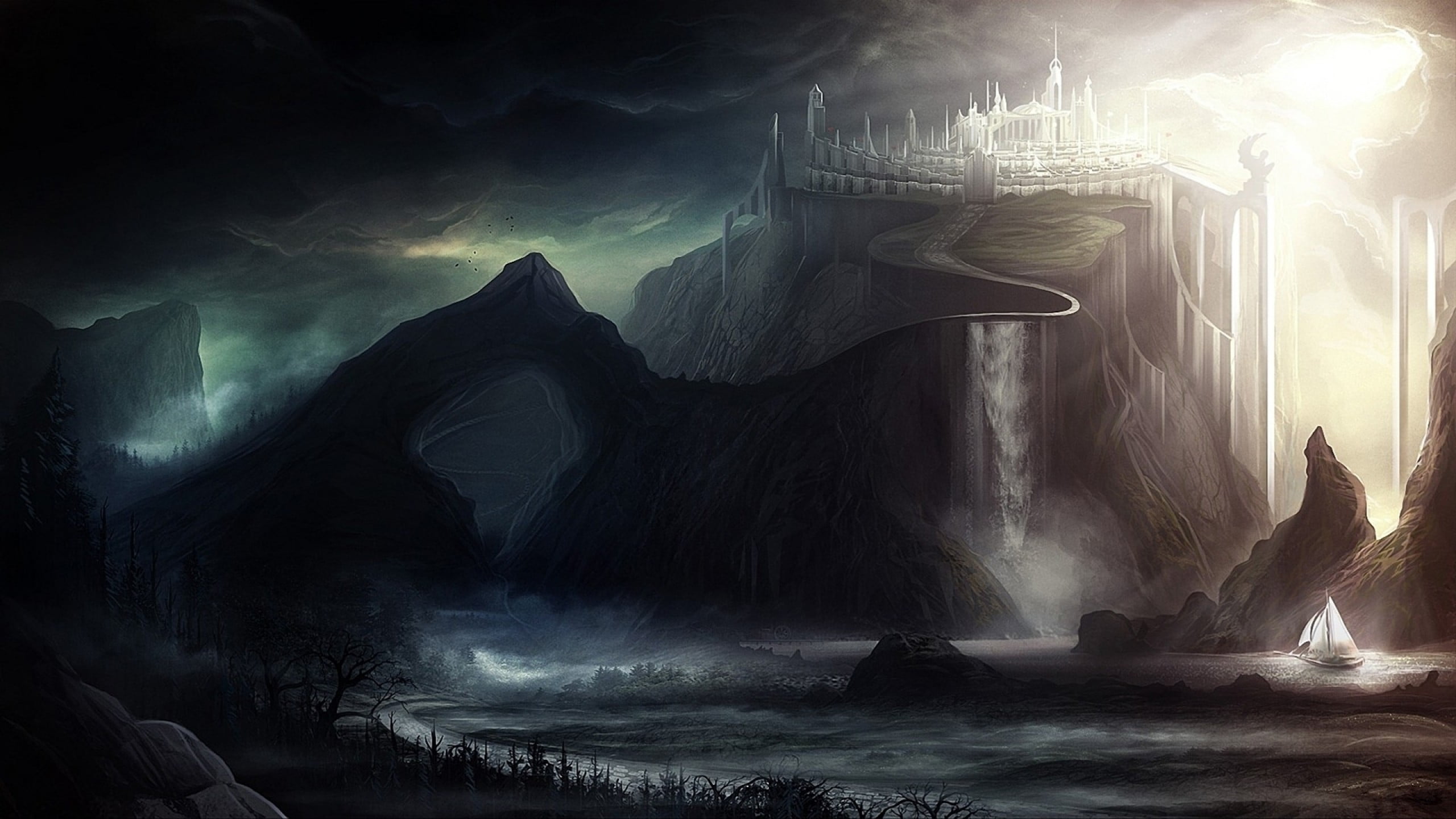 castle digital wallpaper, fantasy art