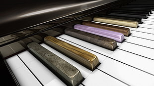 white and brown piano, digital art, piano, musical instrument