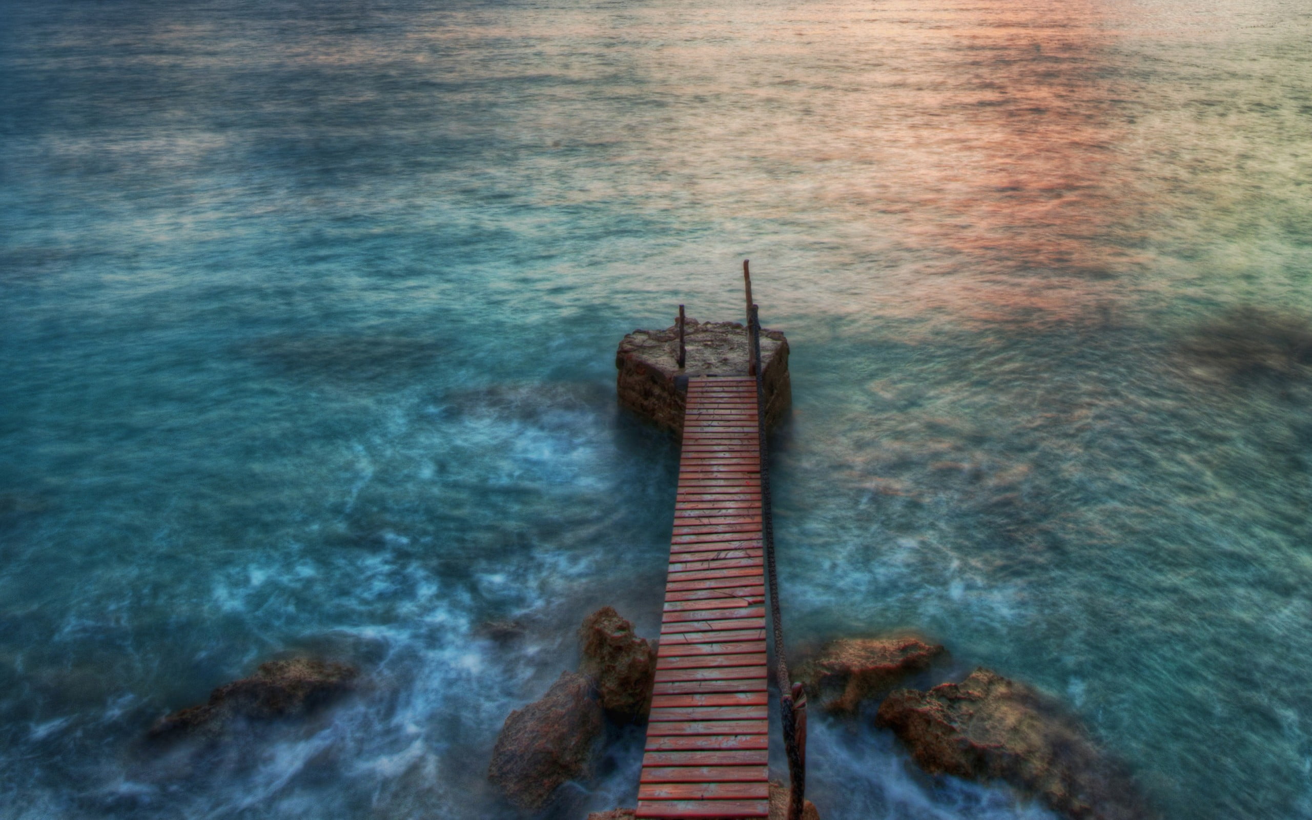 red wooden dock on body of water, nature, sea, HDR, pier