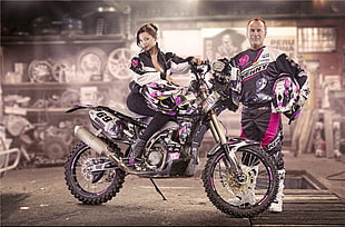 white, purple, and black motocross dirt bike, Anna Polina, Dakar Rally, motorcycle, motocross