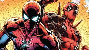 Spider-Man and Deadpool illustration, Marvel Comics, Spider-Man, Deadpool HD wallpaper