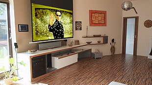 monitor displaying man in black dress shirt and sunglasses