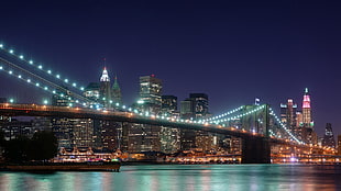 Manhattan Bridge, New York, bridge, night HD wallpaper