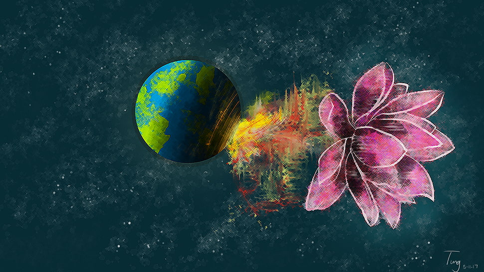 red and black fish painting, space, Earth HD wallpaper