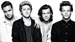 One Direction grayscale photo