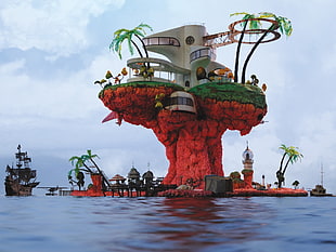 brown boat, Gorillaz, Jamie Hewlett, Plastic Beach HD wallpaper