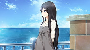 anime female character looking on ocean