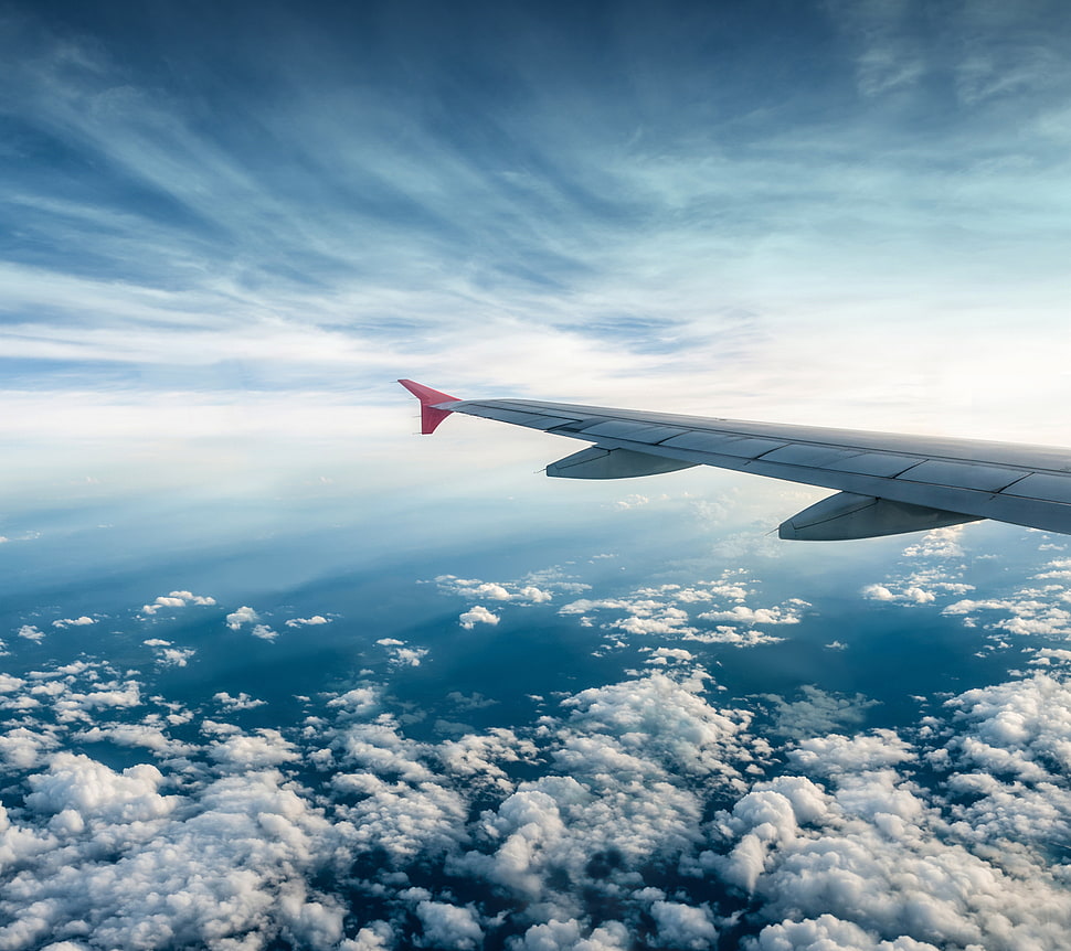 airplane aileron, sky, clouds, airplane HD wallpaper