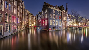 brown and white concrete building, Amsterdam, canal HD wallpaper