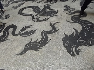black and gray dragon print area rug, Italy, Rome, green, trees