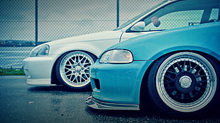 blue and white cars, car, Stance, white cars, blue cars HD wallpaper