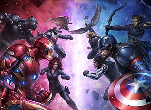 Marvel heroes illustration, Captain America, Iron Man, Captain America: Civil War