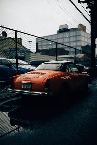 classic orange coupe, Auto, Retro, Side view HD wallpaper