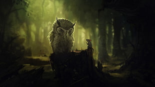 gray owl beside gray mouse at nighttime