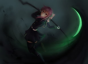 pink haired anime girl holding scythe