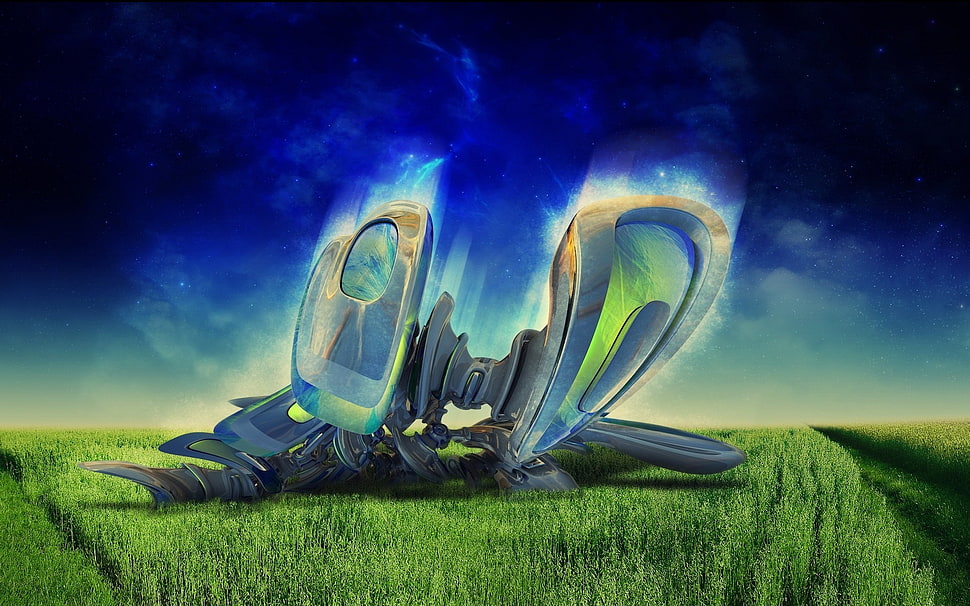 silver space ship illustration HD wallpaper