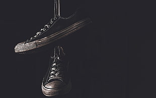 pair of black low-top sneakers, shoes, chucks, Allstars, black