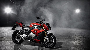 red and black sports bike, BMW, motorcycle, BMW S1000R