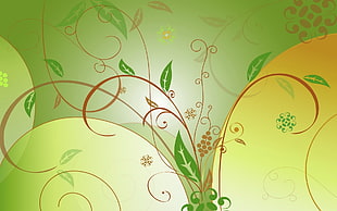 green, brown, and orange plant artwork HD wallpaper