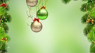 green garlands with brown and green bauble